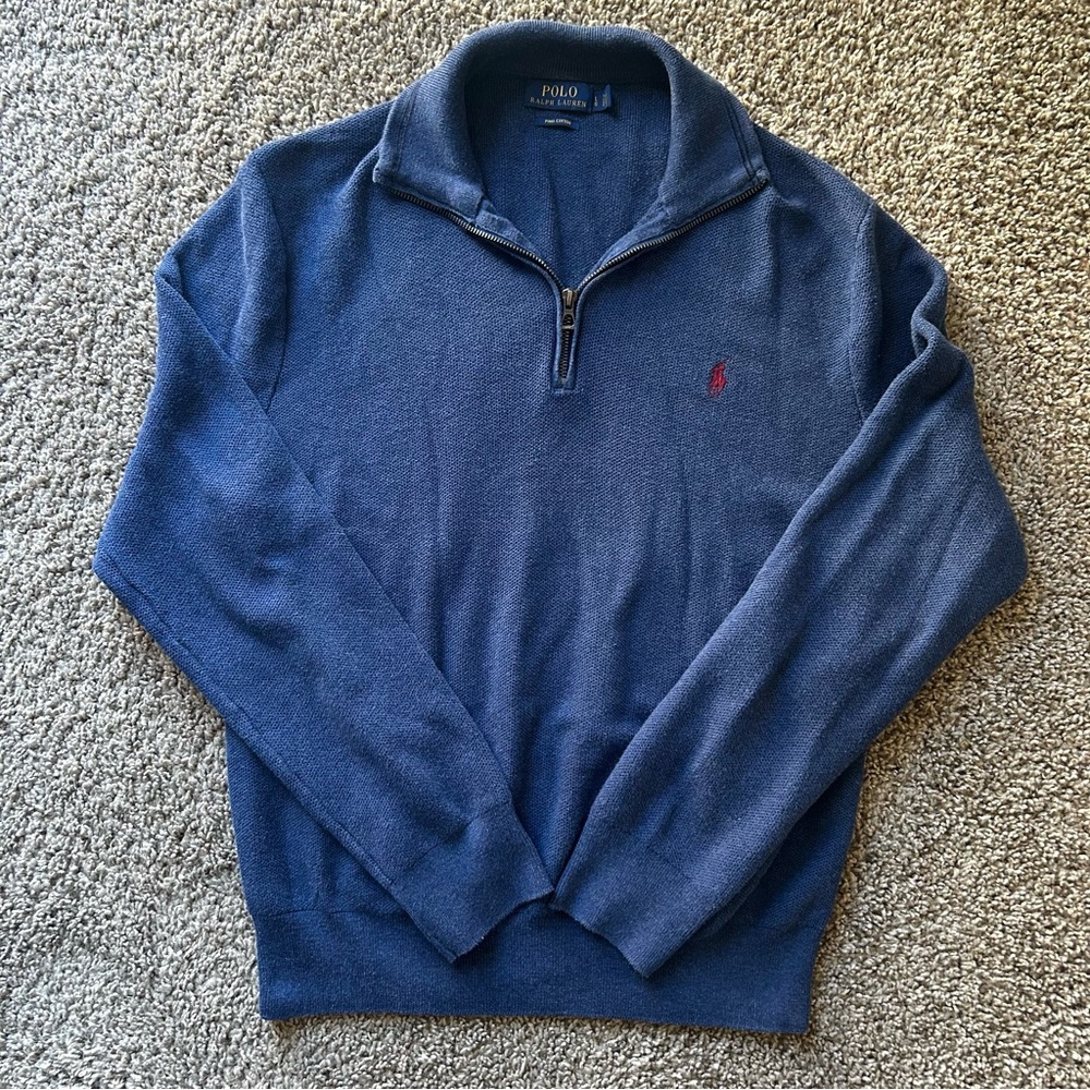 Polo by Ralph Lauren Navy Quarter-Zip Sweater with Red Pony